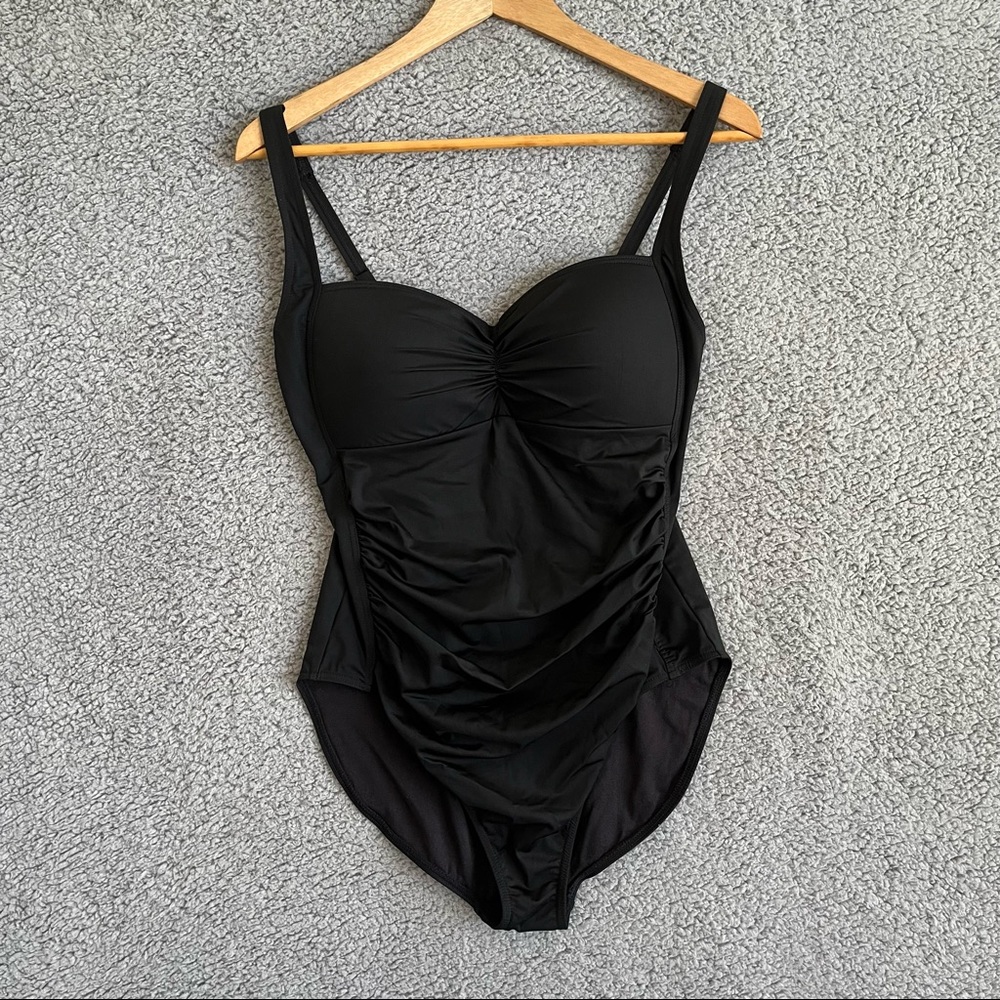 Immerse One Piece Swimsuit Slimming Padded Ruched Black Sz US 10
